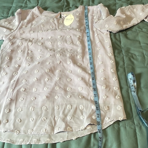 NWT Qearal Lilac Blouse Small Purple Long Sleeve Pom Pom Dots Pullover Loose - Picture 13 of 14